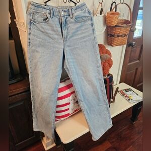 American Eagle Light Blue Curvy Super High Rise Baggy Straight Leg Jeans Sz 6